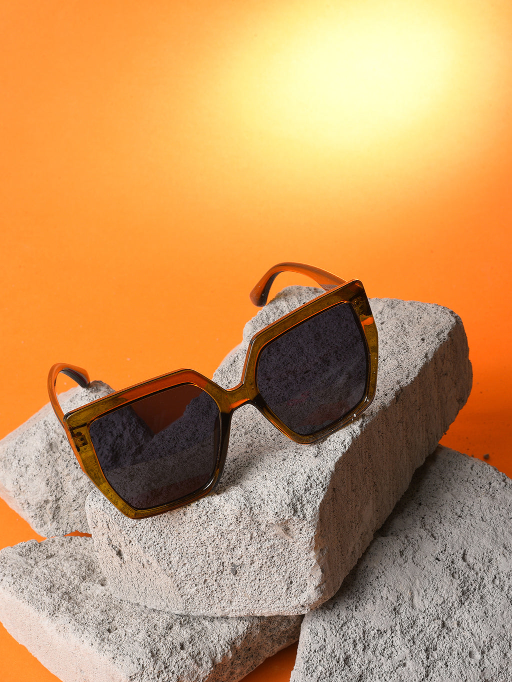 Black Lens Brown Rectangle Sunglasses