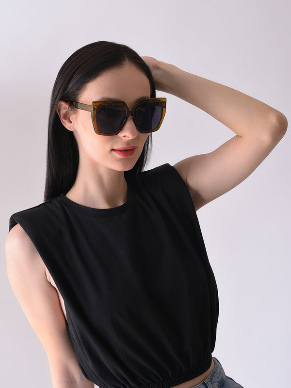 Black Lens Brown Rectangle Sunglasses