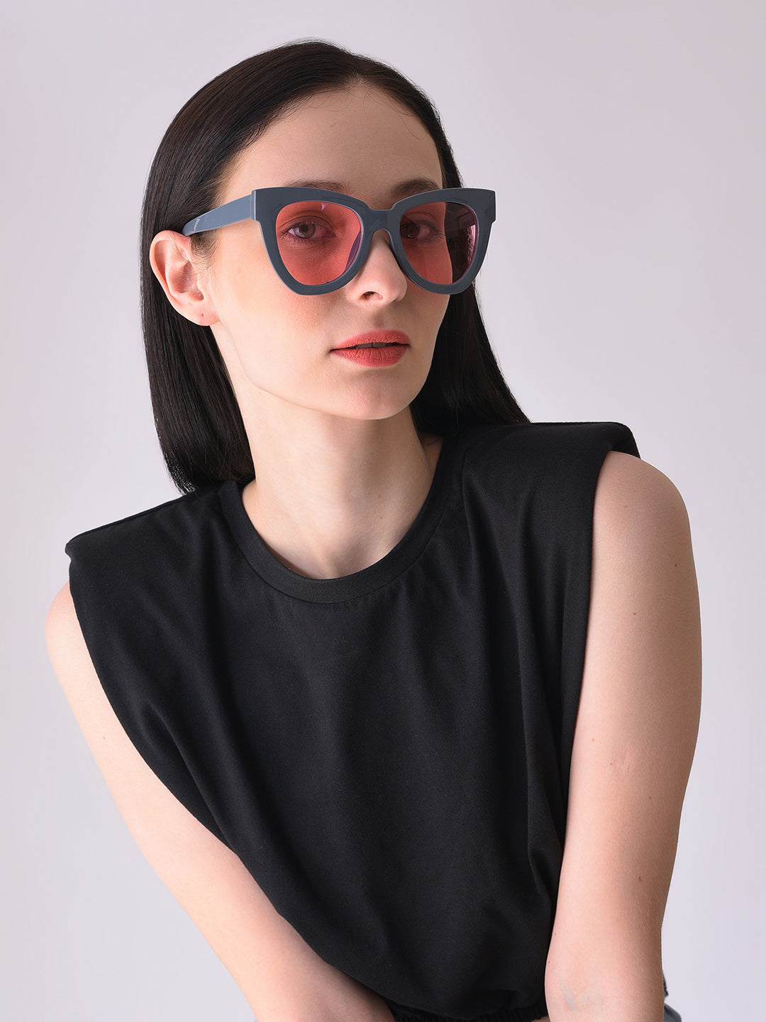 Pink Lens Black Cateye Sunglasses