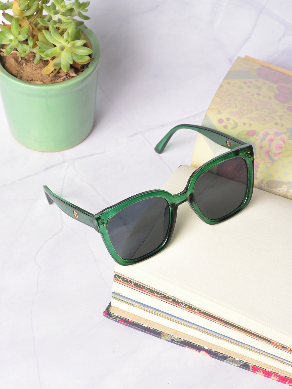 Black Lens Green Butterfly Sunglasses