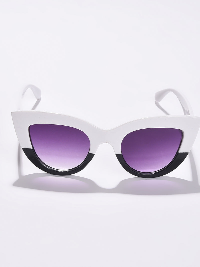 Purple Lens White Cateye Sunglasses