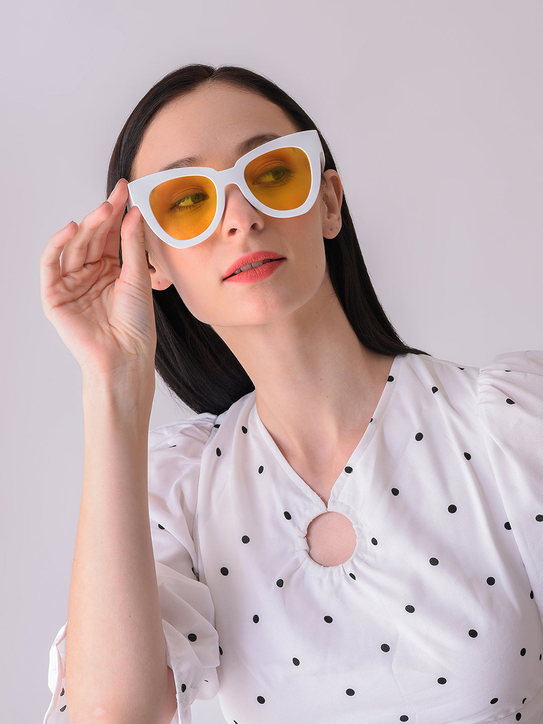 Yellow Lens White Cateye Sunglasses