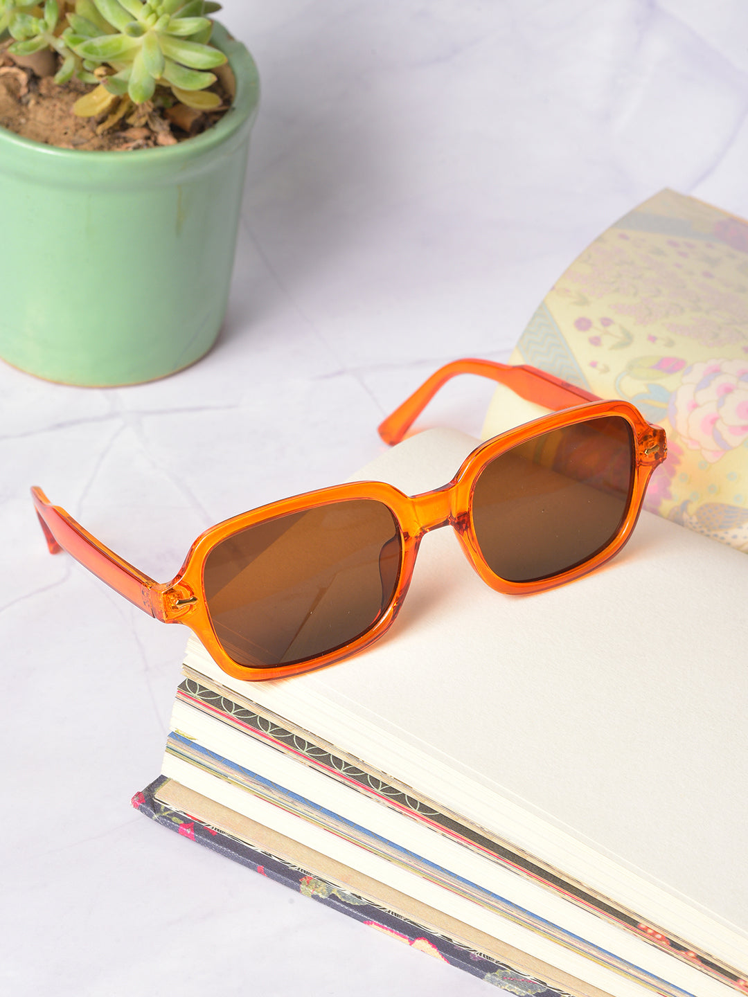 Brown Lens Orange Wayfarer Sunglasses