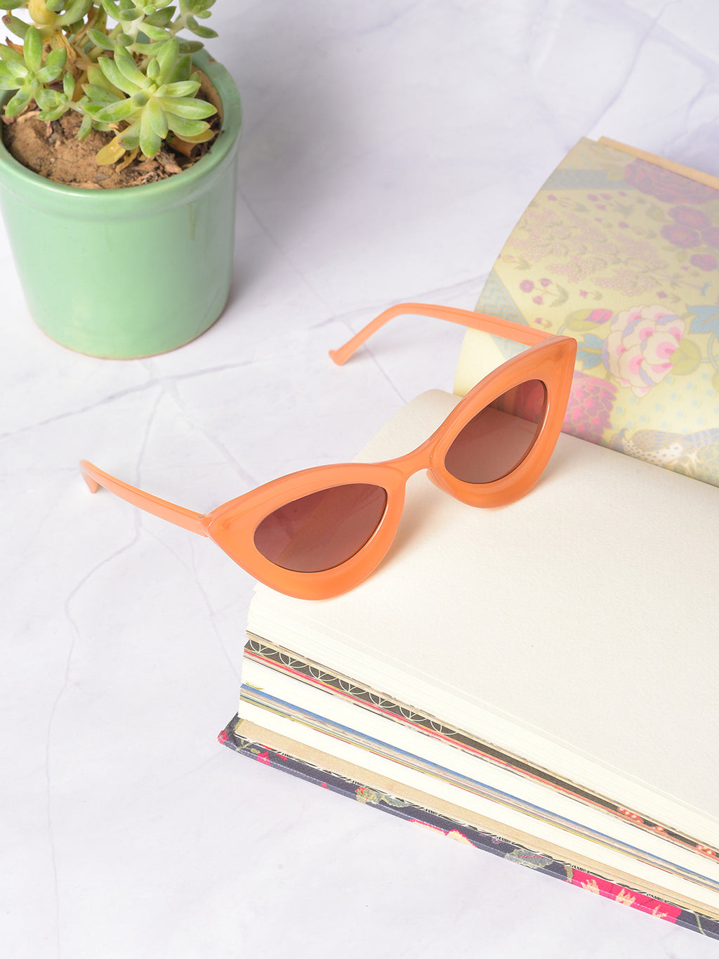 Brown Lens Orange Cateye Sunglasses