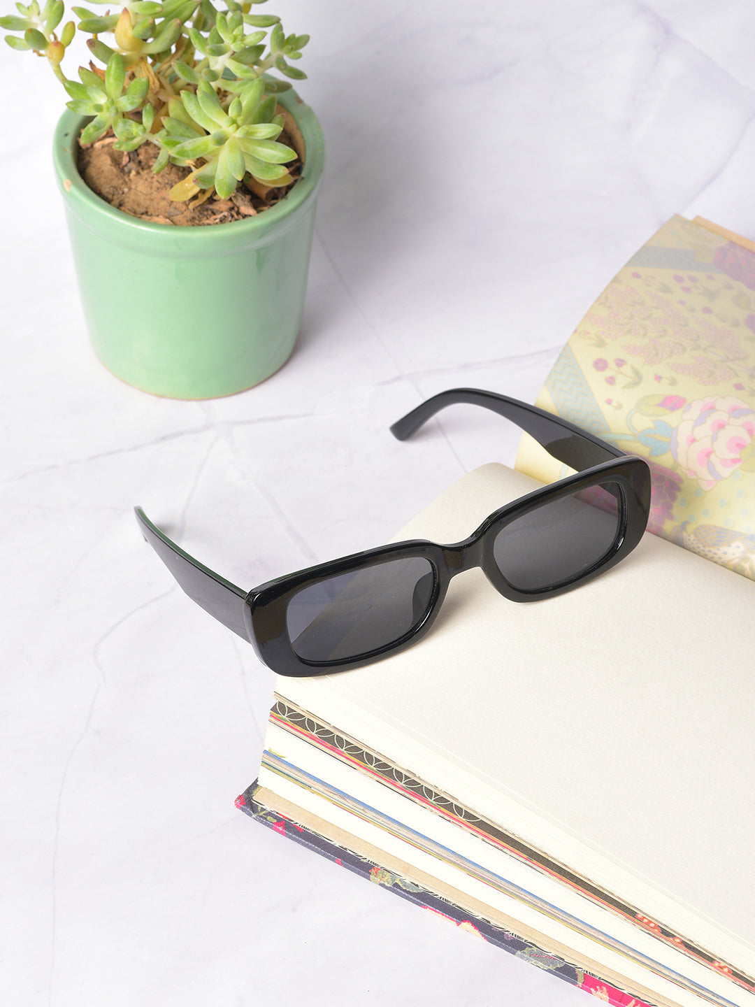 Black Lens Black Rectangle Sunglasses