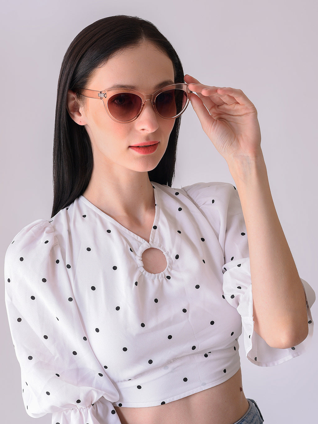 Brown Lens White Cateye Sunglasses