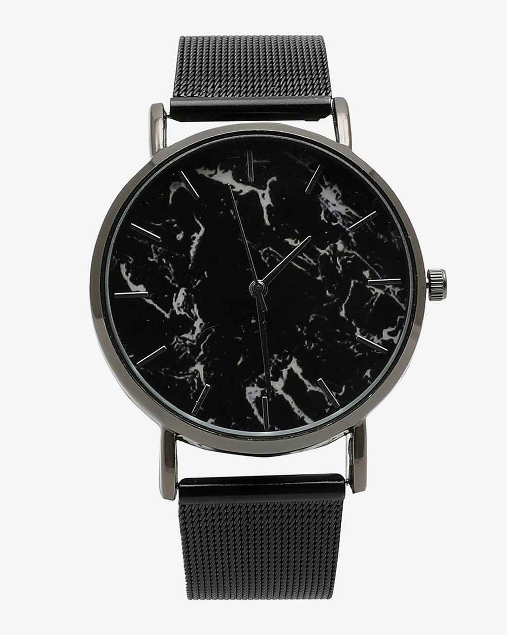 Marble Analog Round Dial With Black Leather Strap