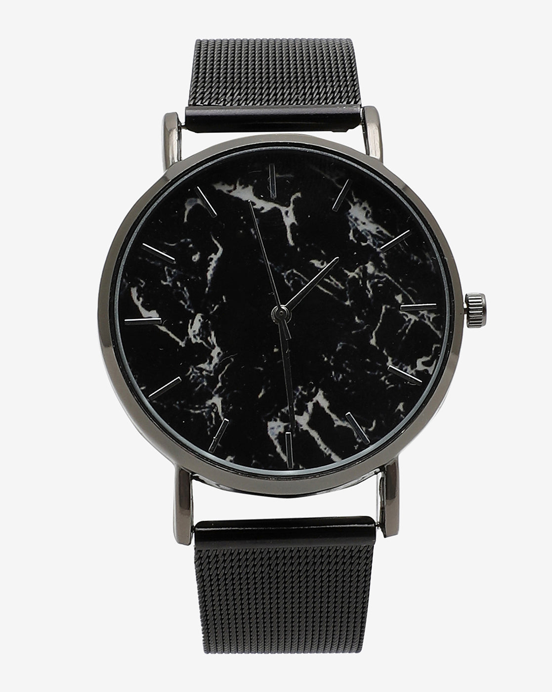 Marble Analog Round Dial With Black Leather Strap