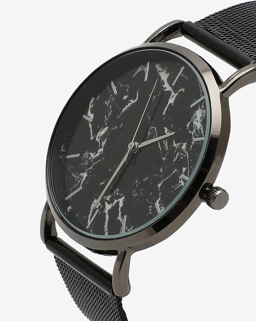 Marble Analog Round Dial With Black Leather Strap