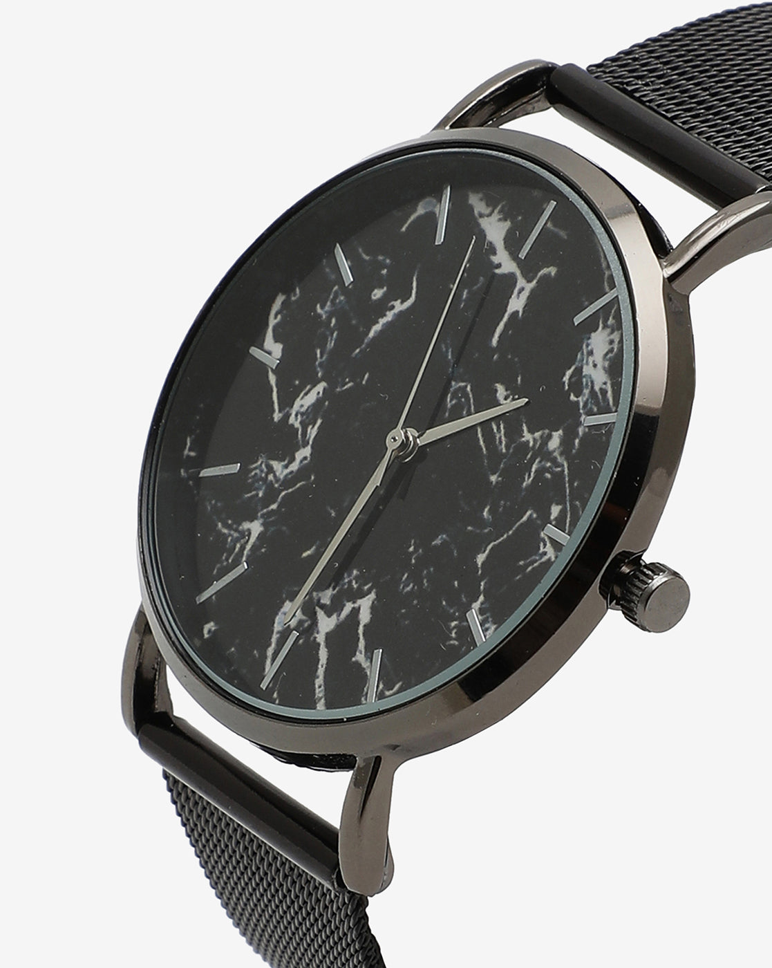 Marble Analog Round Dial With Black Leather Strap