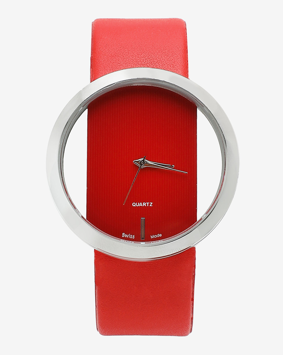 Transparent Analog Round Dial With Red Leather Strap