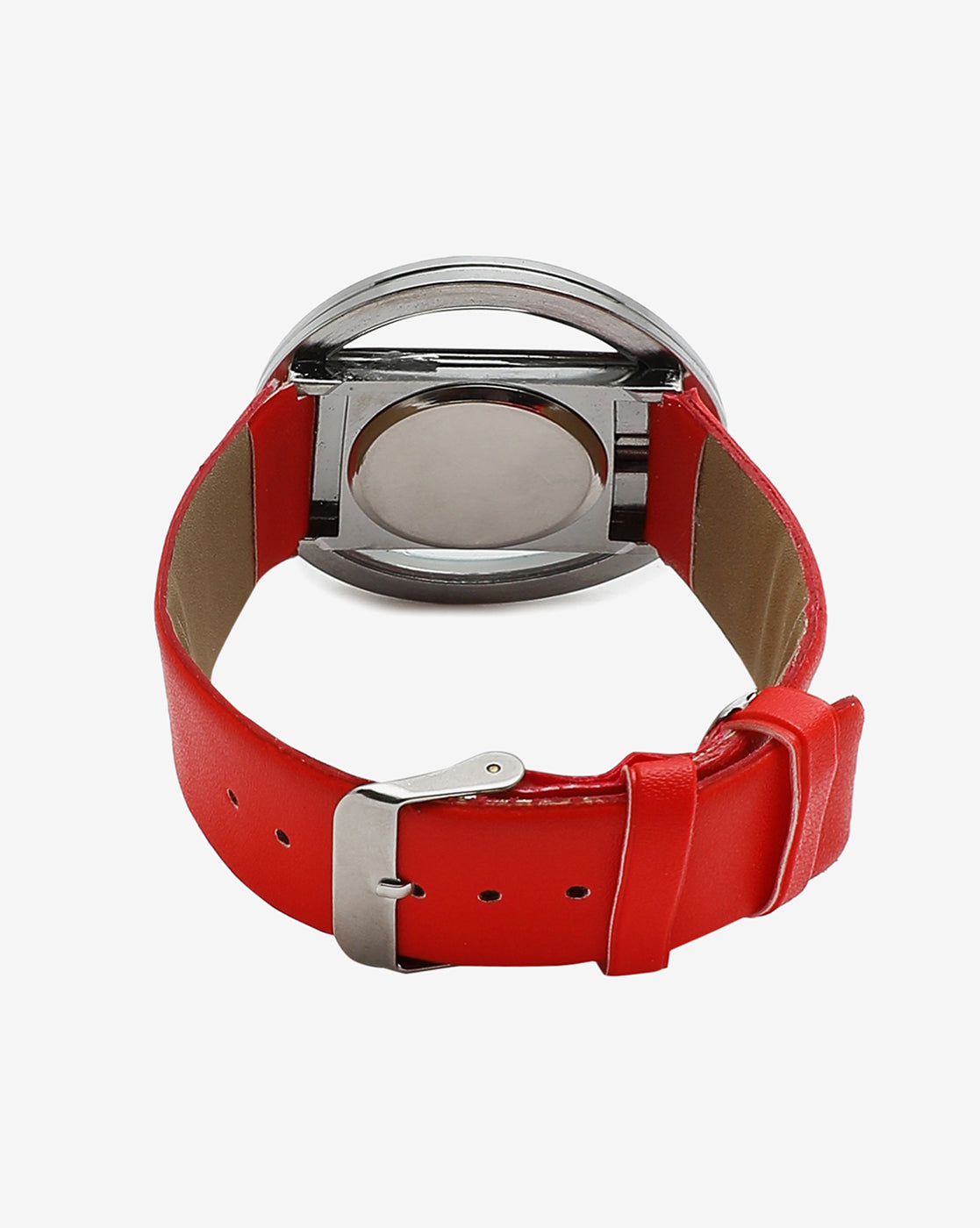 Transparent Analog Round Dial With Red Leather Strap