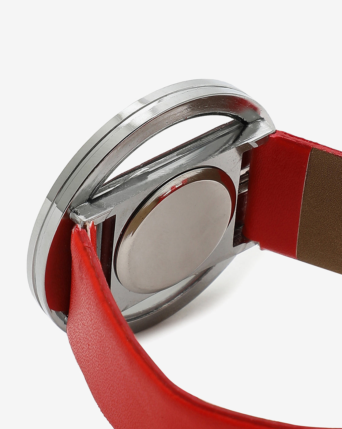 TRANSPARENT ANALOG ROUND DIAL WITH RED LEATHER STRAP