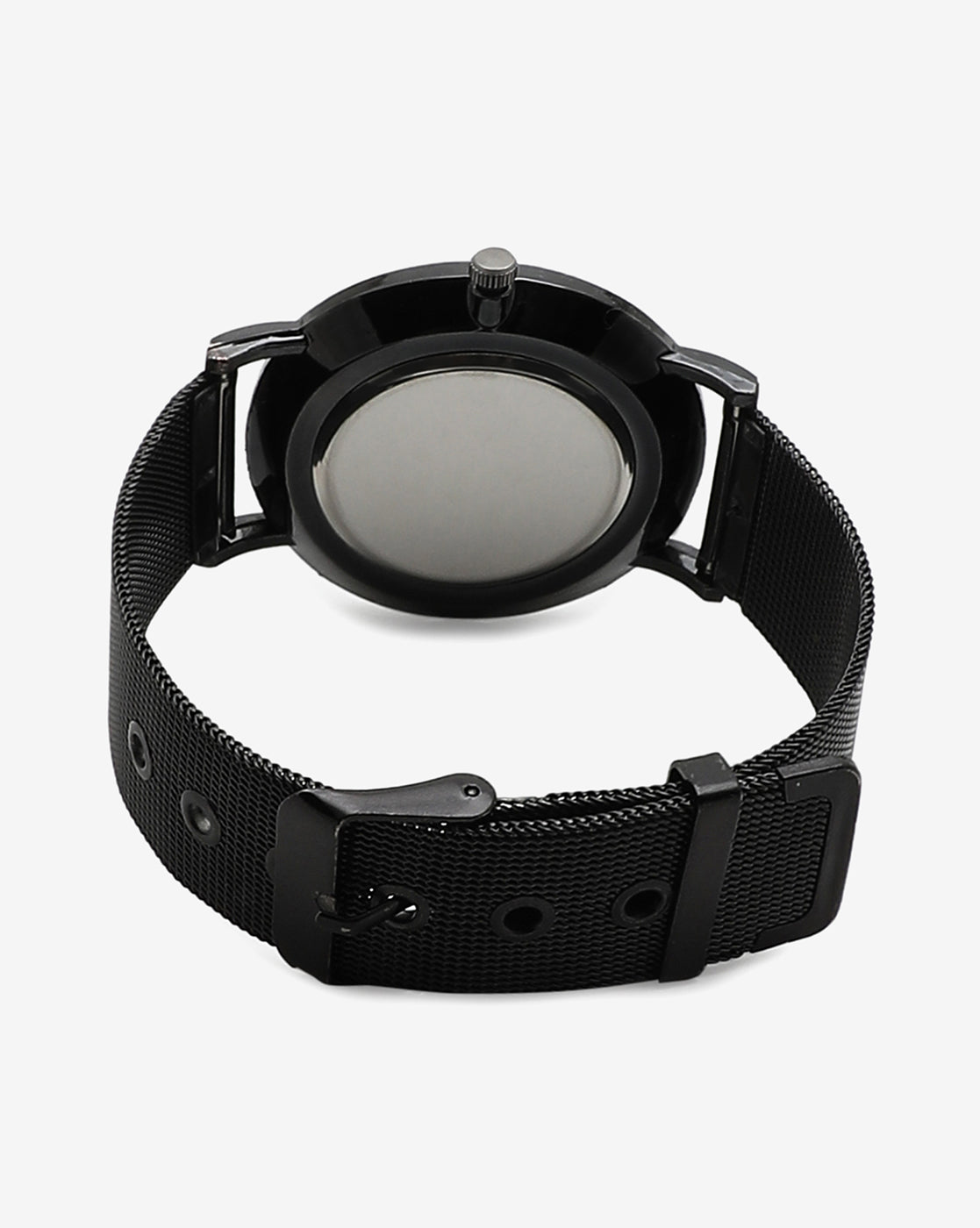 Sleek Black Analog Round Dial With Gold Hour Marker & Black Metal Strap