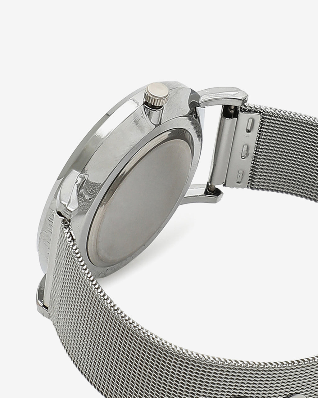 BLACK ANALOG ROUND DIAL WITH METAL MESH STRAP