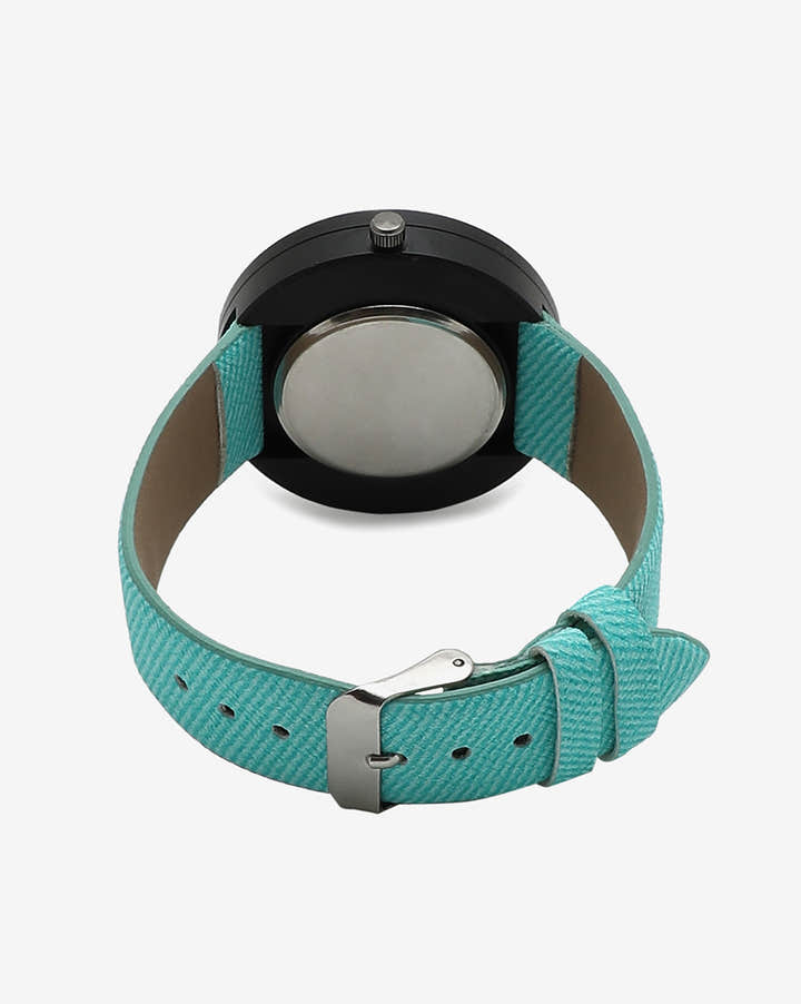 Blue & Black Analog Round Dial With Black Hour Marker & Blue Leather Strap