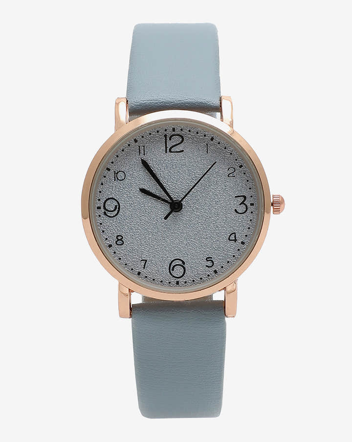 White & Bronze Analog Round Dial With Black Hour Marker & Blue Leather Strap