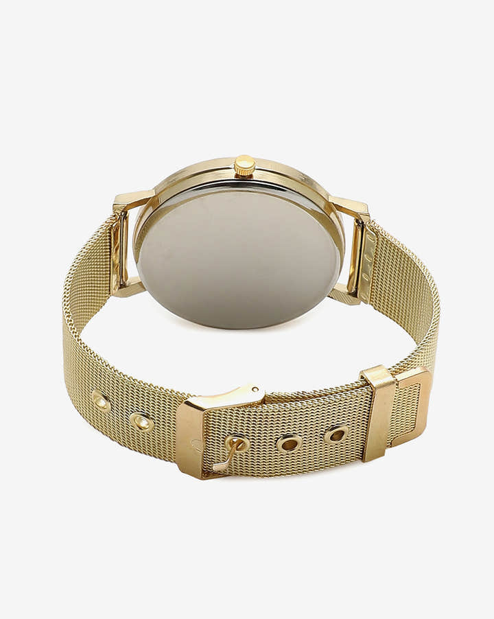 Sleek White Analog Round Dial With Gold Hour Marker & Gold Metal Mesh Strap