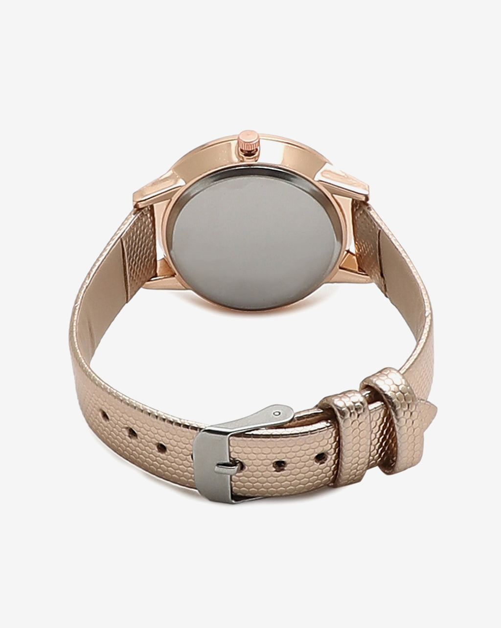 Gold & White Crystal Stone Analog Round Dial With Gold Textured Leather Strap