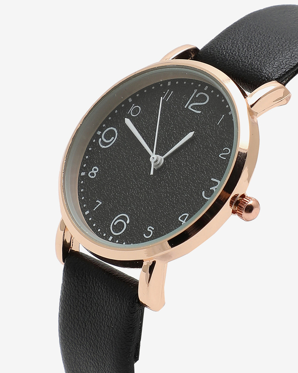 Gold & Black Analog Round Dial With White Hour Marker & Black Leather Strap
