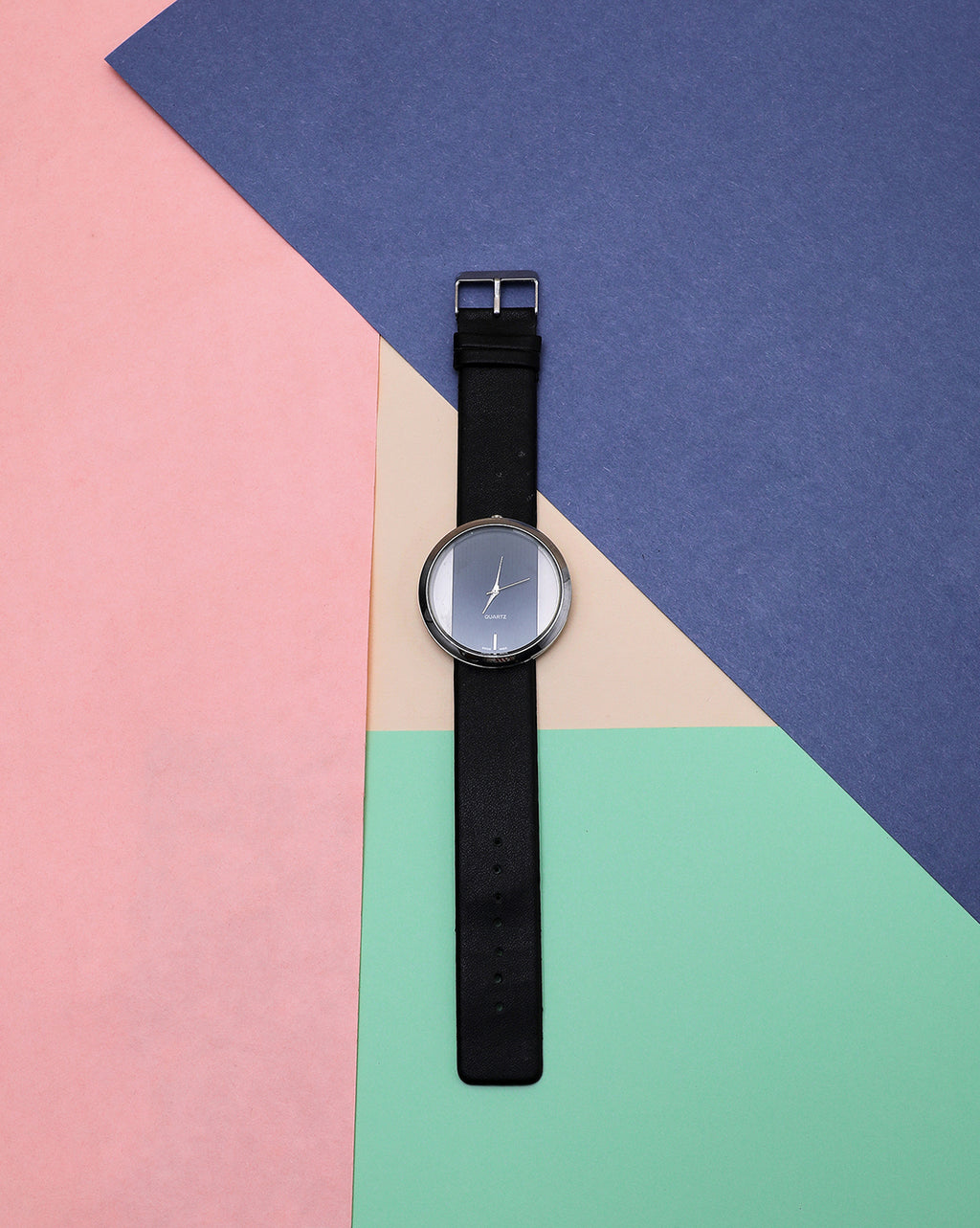 Transparent Analog Round Dial With Black Leather Strap