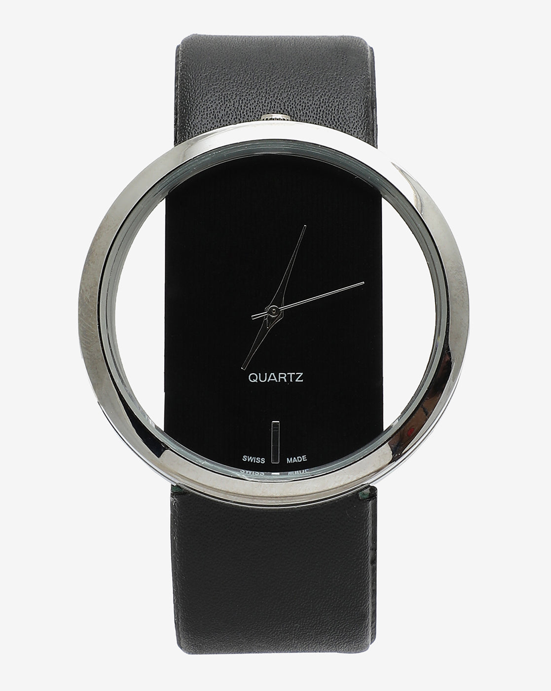 Transparent Analog Round Dial With Black Leather Strap