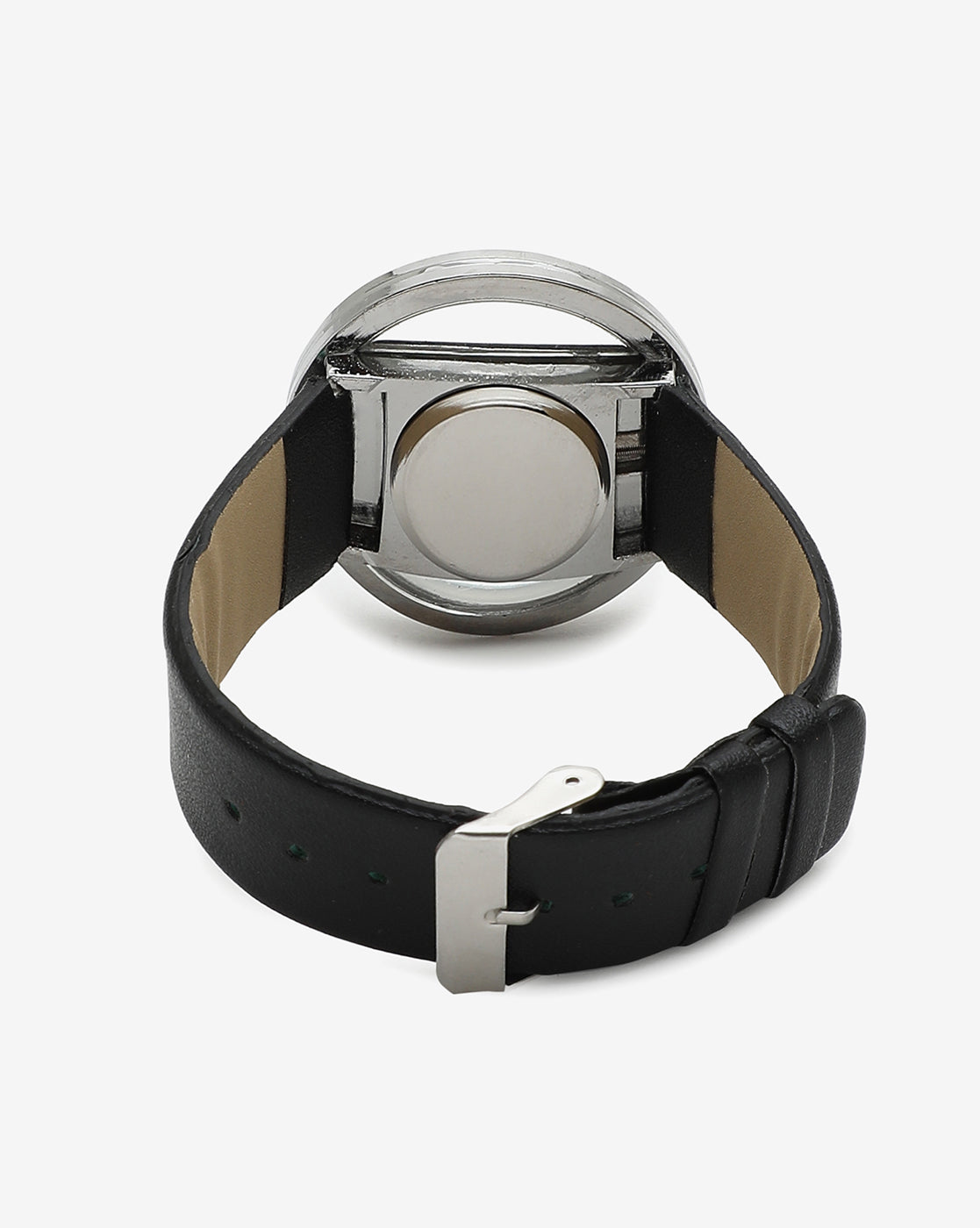 Transparent Analog Round Dial With Black Leather Strap