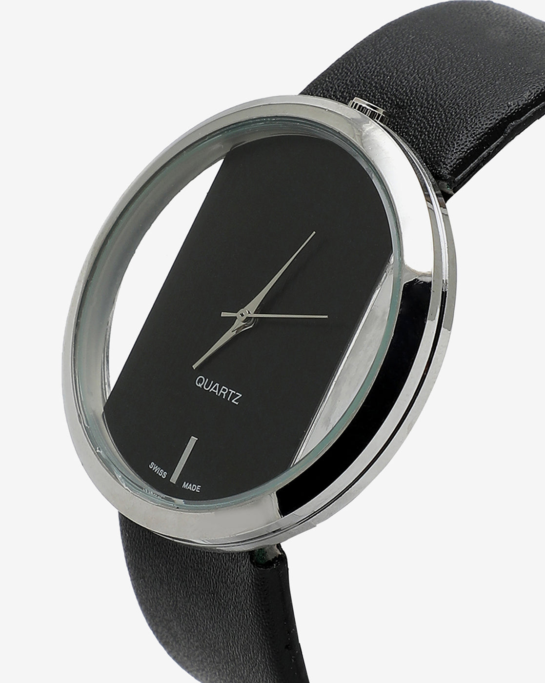 Transparent Analog Round Dial With Black Leather Strap