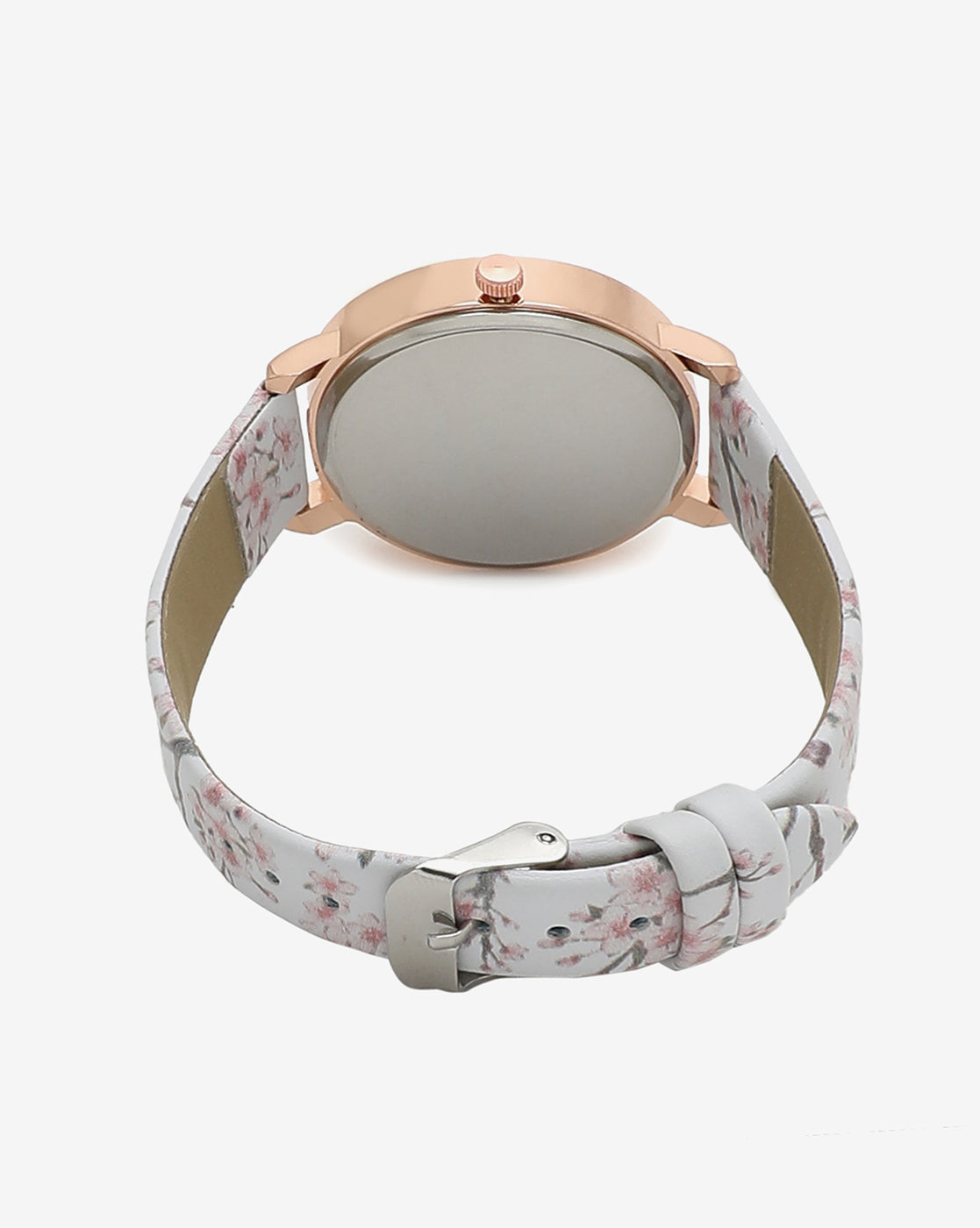 White & Gold Decorative Analog Round Dial With Floral Printed Leather Strap