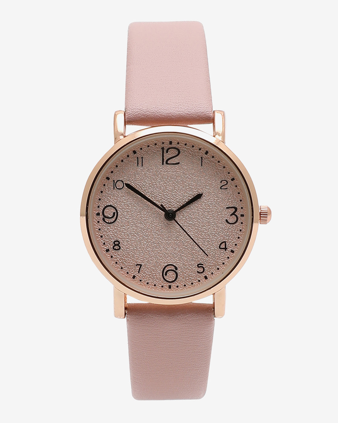 Dusky Pink Analog Round Dial With Black Hour Marker & Pink Leather Strap