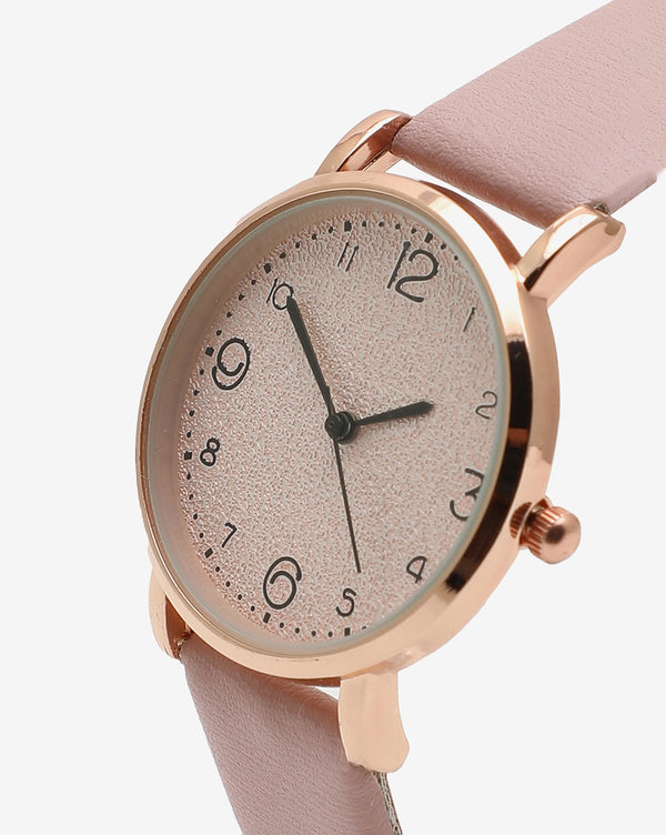 Dusky Pink Analog Round Dial With Black Hour Marker & Pink Leather Strap