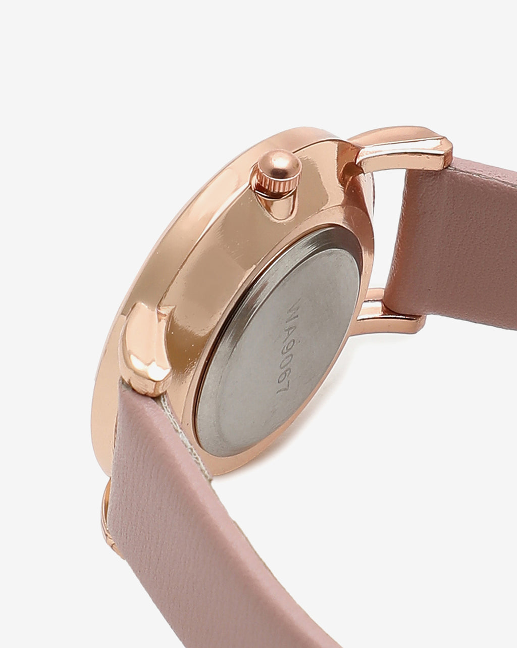 DUSKY PINK ANALOG ROUND DIAL WITH BLACK HOUR MARKER AND PINK LEATHER STRAP
