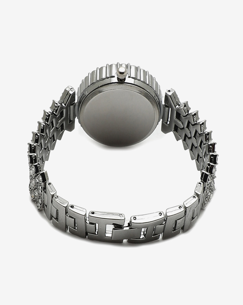 White Crystal Stones Analog Round Dial With Silver Crystal Stone Metal Strap