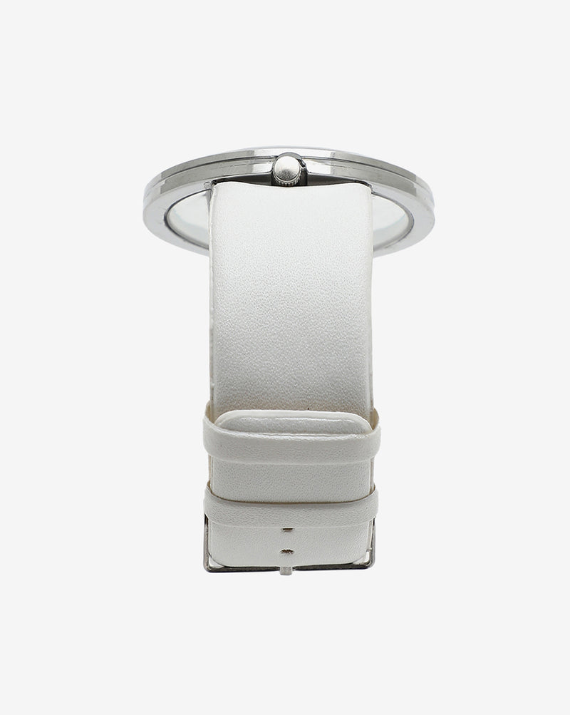 TRANSPARENT ANALOG ROUND DIAL WITH WHITE LEATHER STRAP
