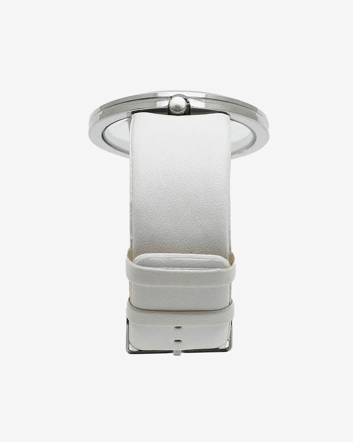 TRANSPARENT ANALOG ROUND DIAL WITH WHITE LEATHER STRAP