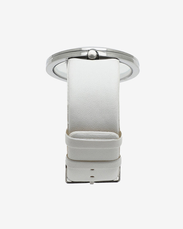 TRANSPARENT ANALOG ROUND DIAL WITH WHITE LEATHER STRAP