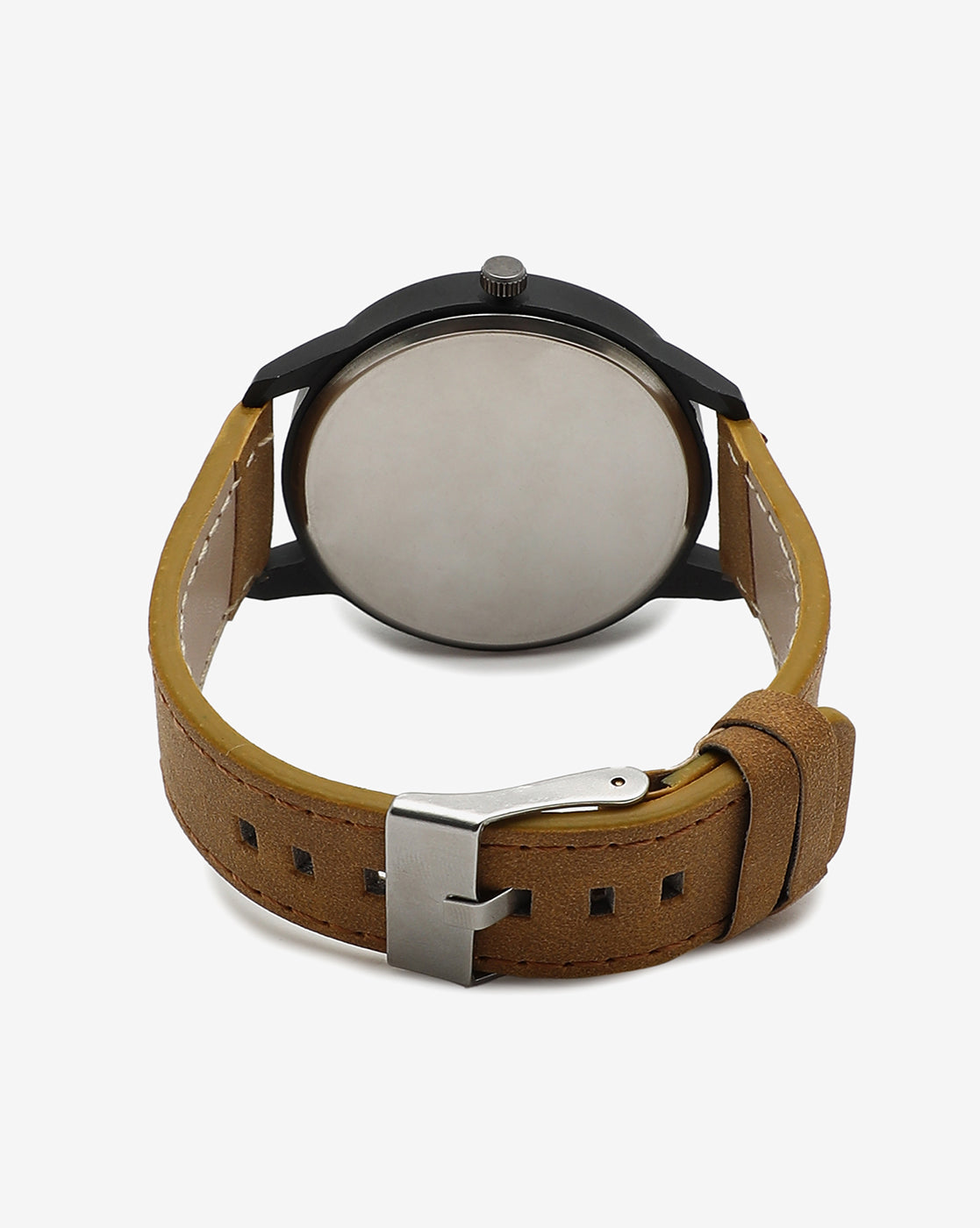 Black Analog Round Dial With Brown Suede Strap
