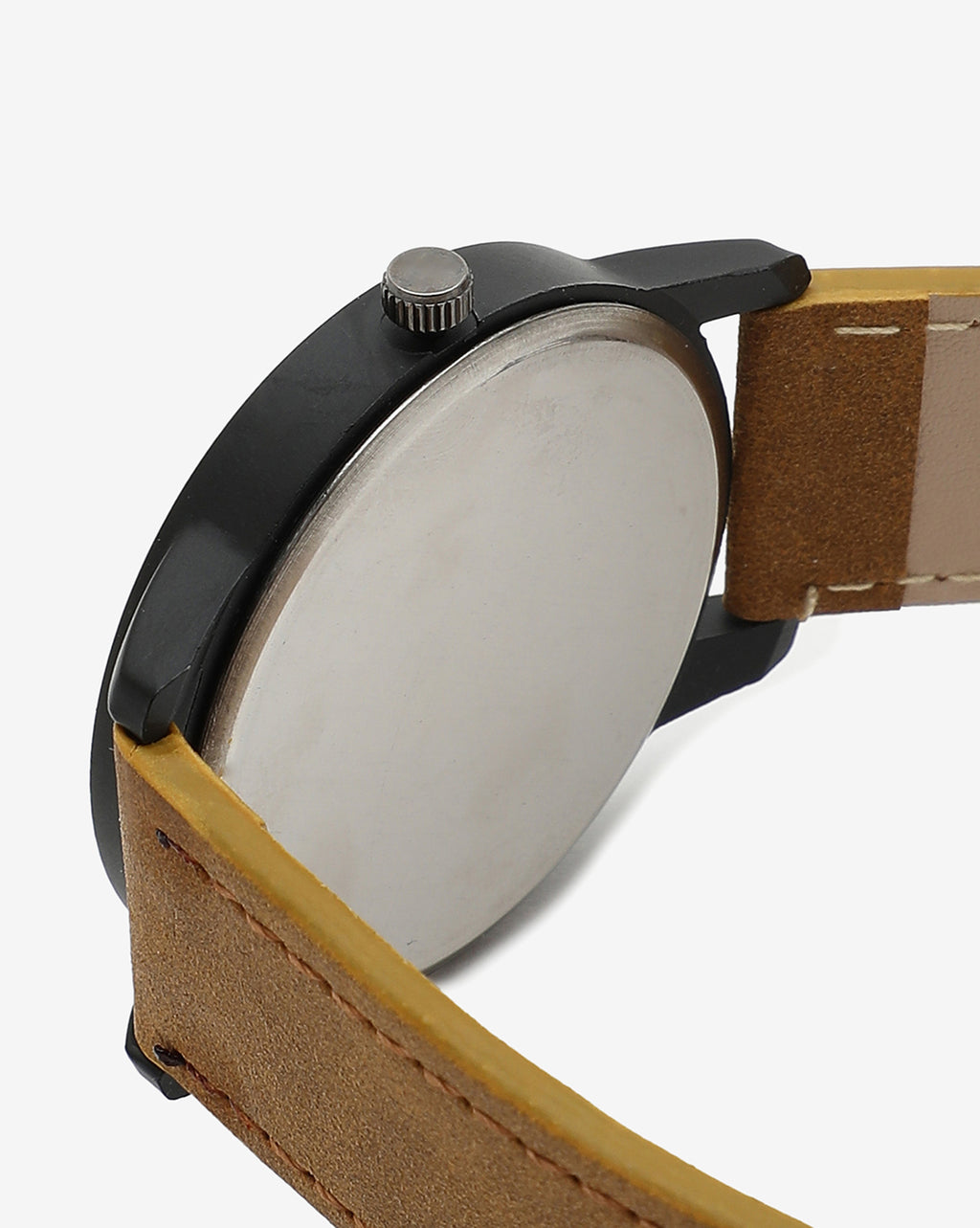 BLACK ANALOG ROUND DIAL WITH BROWN SUEDE STRAP