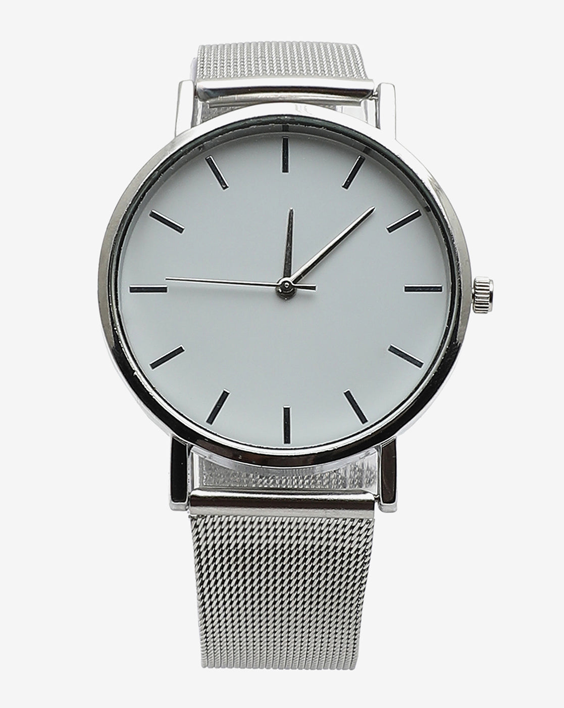 White Analog Round Dial With Silver Metal Mesh Strap