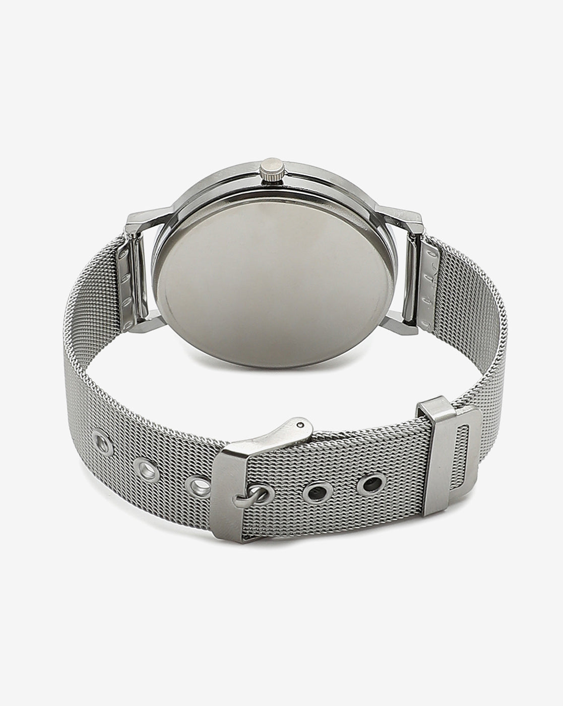 White Analog Round Dial With Silver Metal Mesh Strap