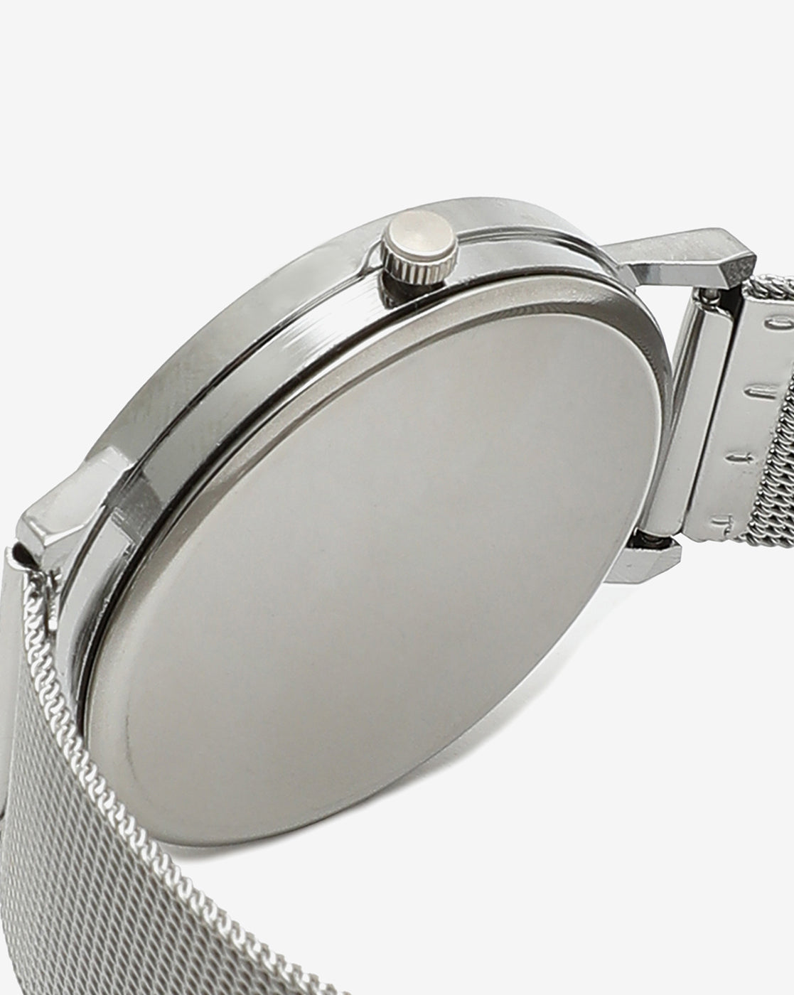 WHITE ANALOG ROUND DIAL WITH SILVER METAL MESH STRAP