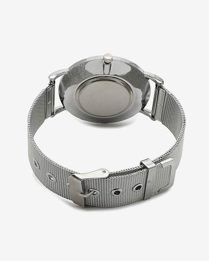 Sleek White Marble Analog Round Dial With Space Grey Metal Mesh Strap