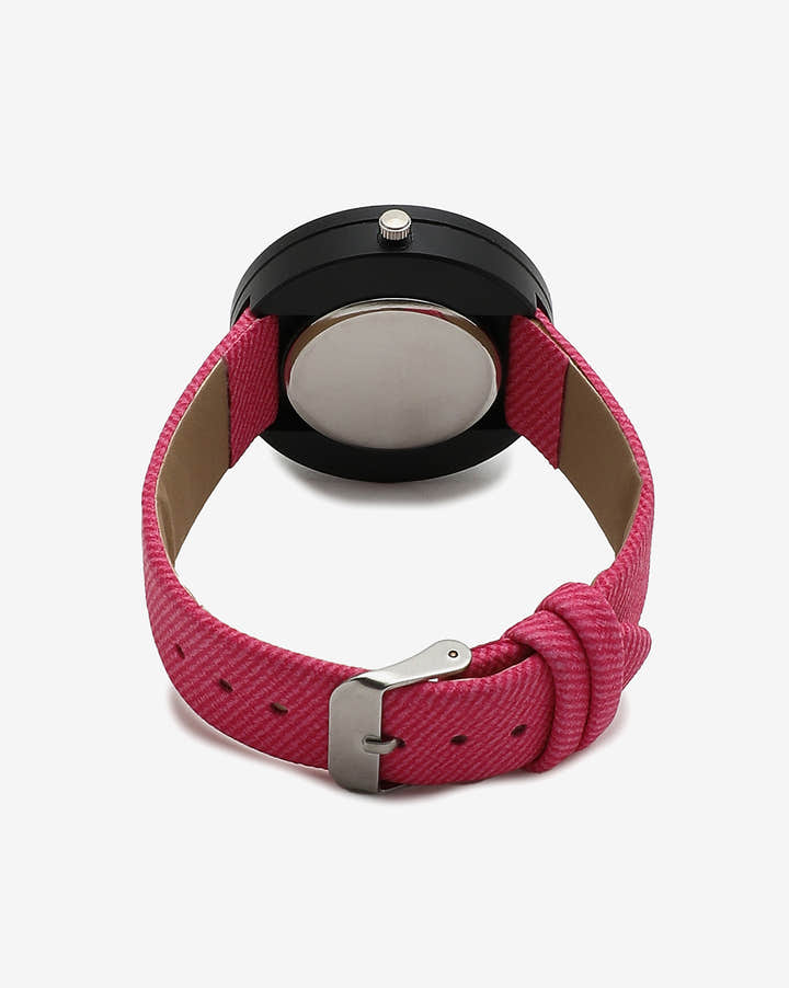 Pink & Black Analog Round Dial With Black Hour Marker & Pink Canvas Strap