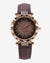 Purple & Gold Crystal Stone Decorative Analog Round Dial With Brown Suede Strap