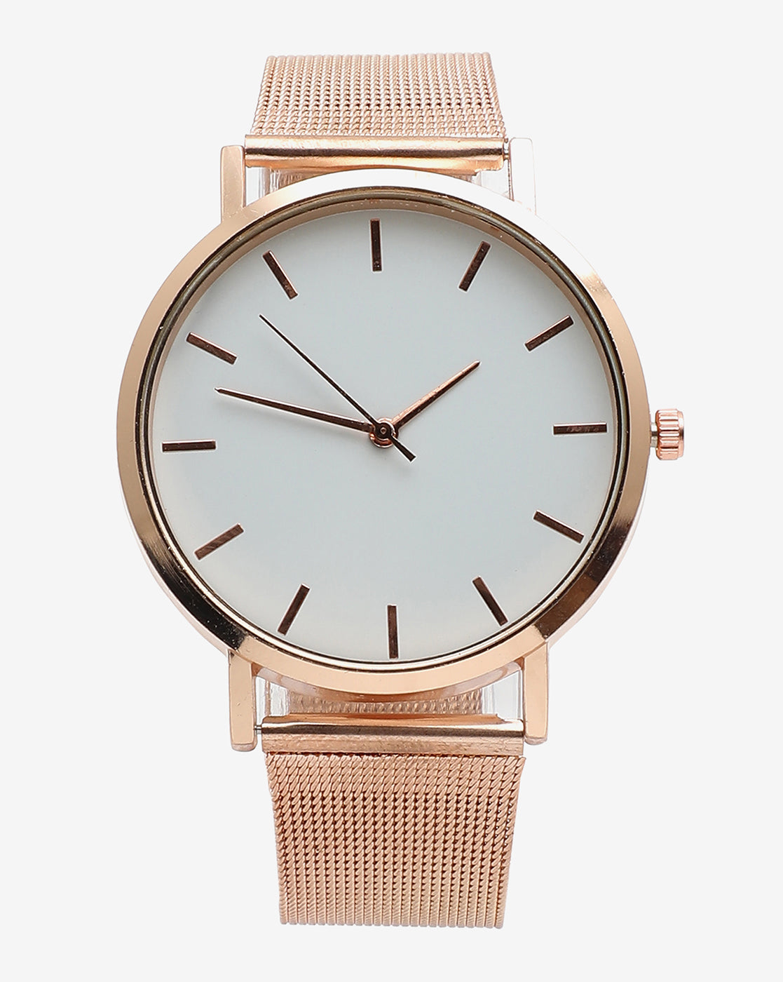 White Analog Round Dial With Gold Hour Marker & Gold Metal Mesh Strap