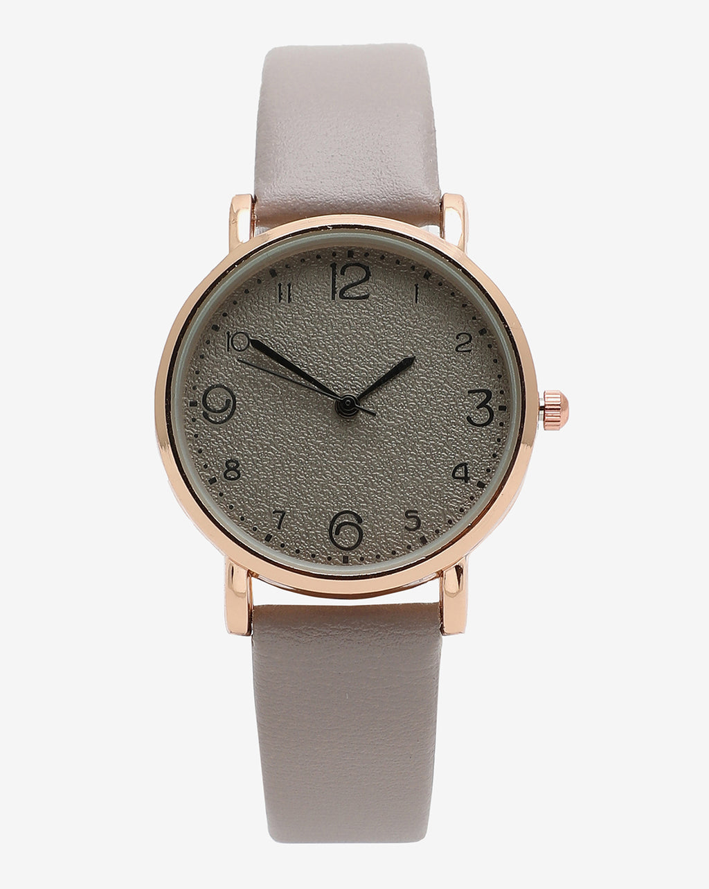 Grey & Gold Analog Round Dial With Black Hour Marker & Grey Leather Strap