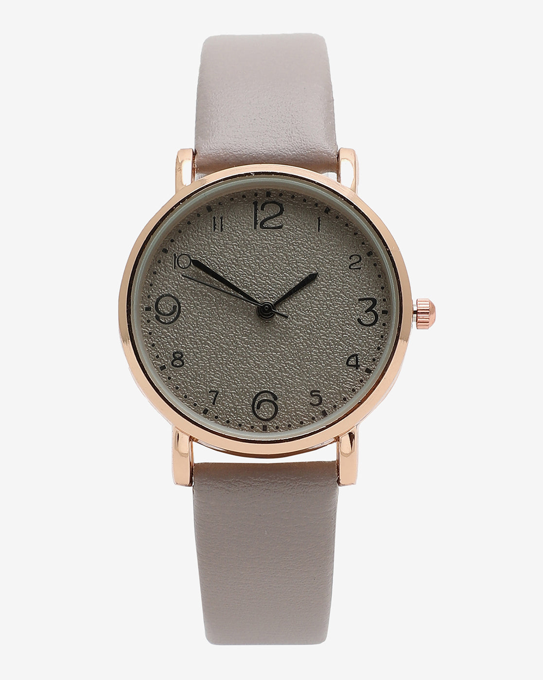 Grey & Gold Analog Round Dial With Black Hour Marker & Grey Leather Strap