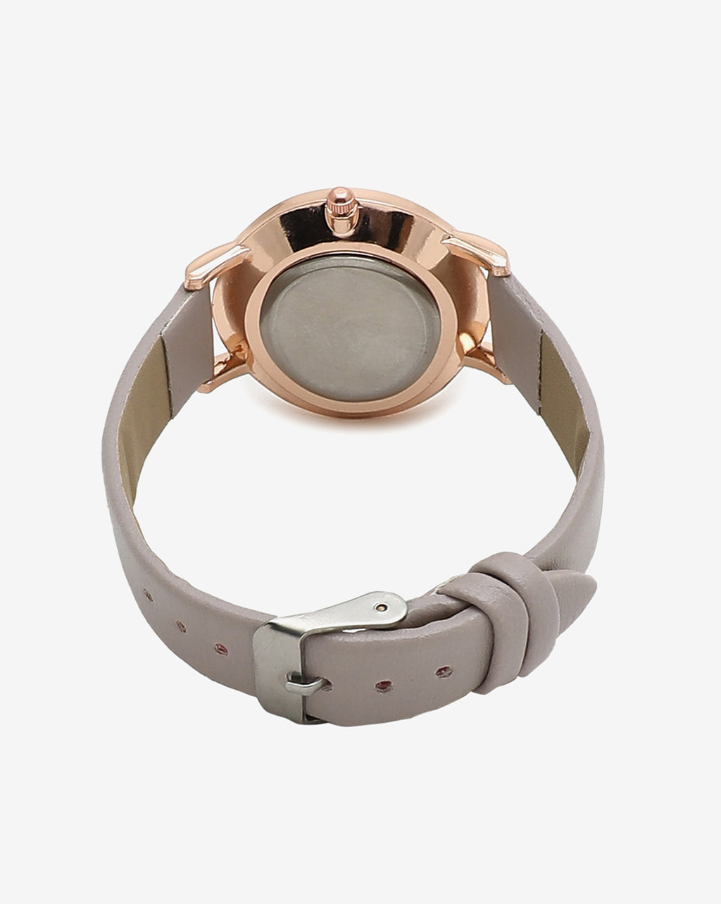 Grey & Gold Analog Round Dial With Black Hour Marker & Grey Leather Strap