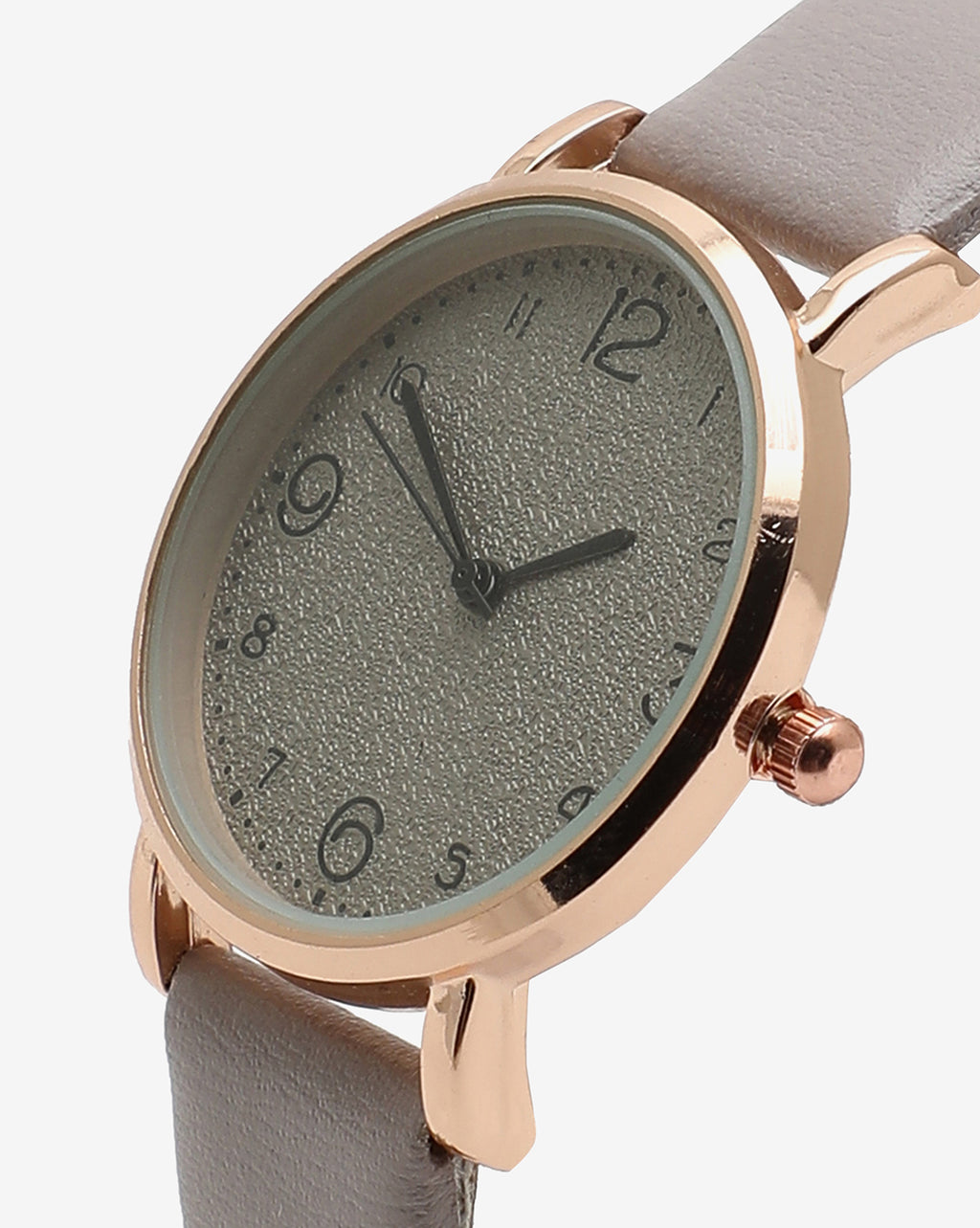 Grey & Gold Analog Round Dial With Black Hour Marker & Grey Leather Strap