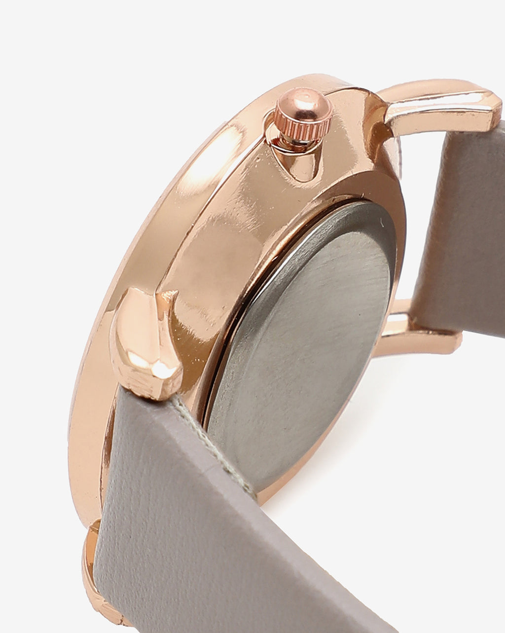 GREY AND GOLD ANALOG ROUND DIAL WITH BLACK HOUR MARKER AND GREY LEATHER STRAP